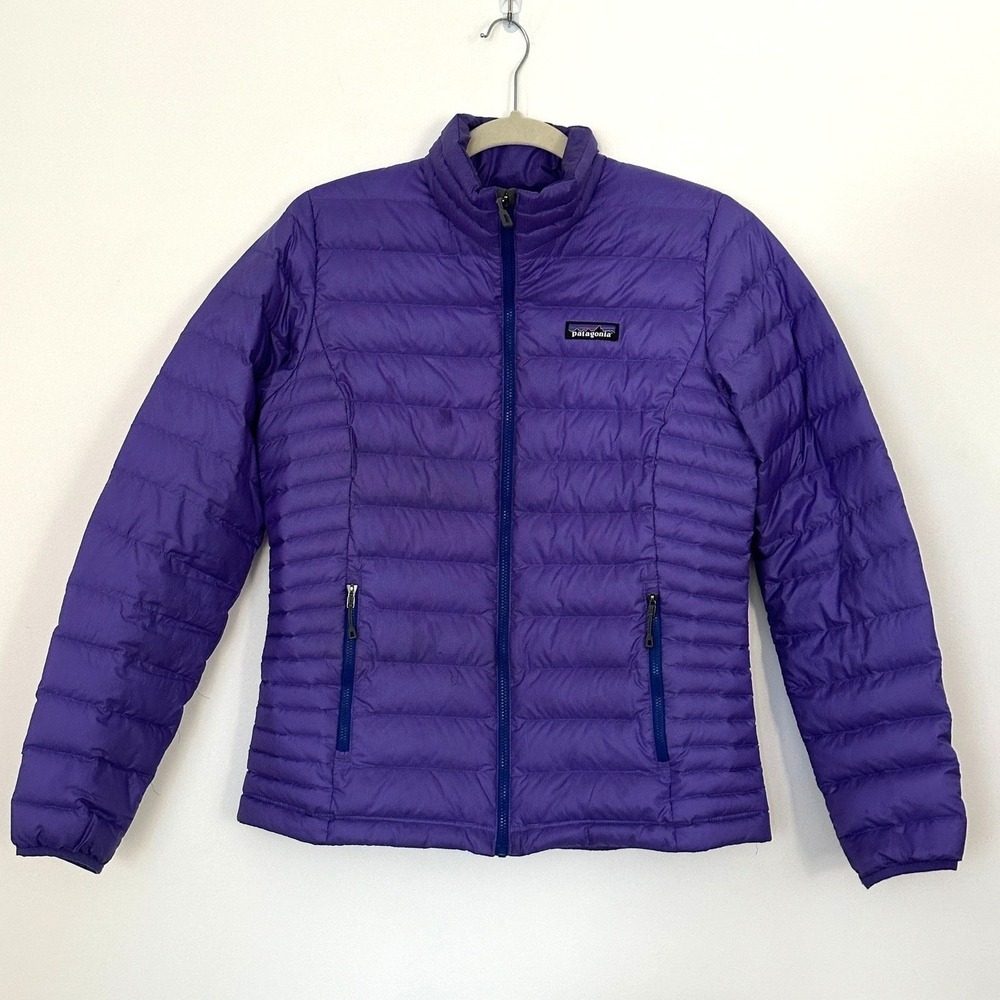 Patagonia Women Down Sweater Jacket Violet Purple Puffer 84683 FA14 Medium